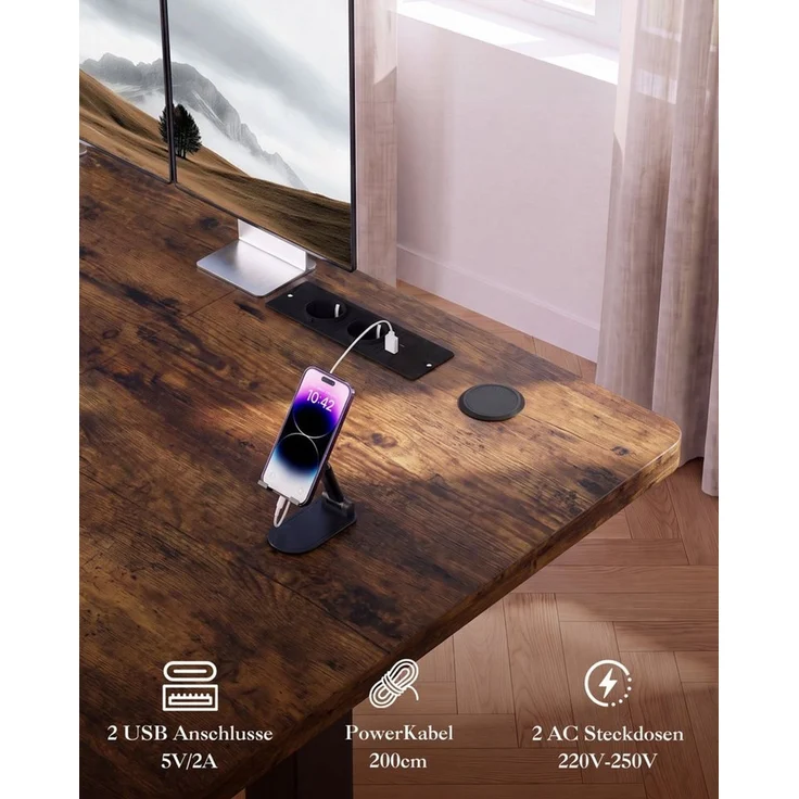 HOMALL Schreibtisch Höhenverstellbarer schreibtisch Mit Steckdose,18 mm Tischplatte (Großzügige Arbeitsfläche:120/140/160x70 cm,Inklusive gratis Desk-Pad,mit 2 Steckdosen & 2 USB-Anschlüssen, Memory-Funktion, LED-Display) – Bild 4