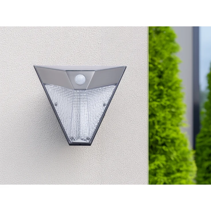 Dreieckige LED Solar Außenleuchte, Bewegungsmelder, Edelstahl, Downlight, IP43 – Bild 5