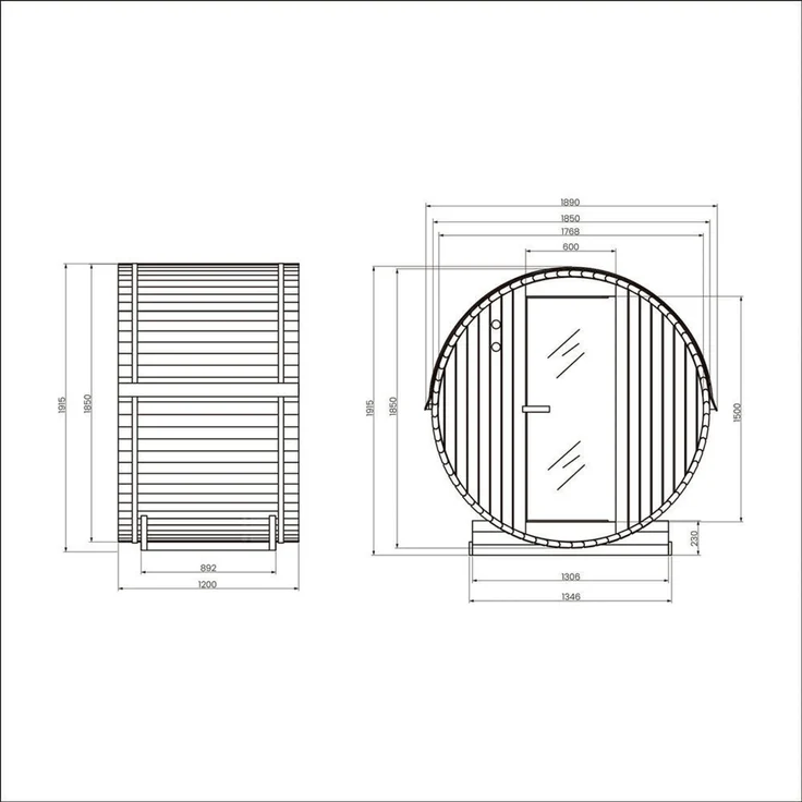 XXL Luxus Outdoor Fasssauna 195x120 cm SET Sauna inkl. 3,6 KW Saunaofen 2 Pers. – Bild 10
