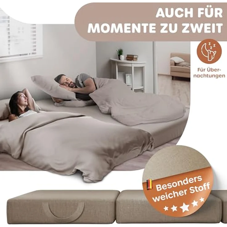 KESSER® Klappmatratze Gästematratze 3-fach Faltmatratze faltbar zum Sitzhocker | Schaumstoff 25kg/m³ extra dick 15cm atmungsaktiv waschbar abnehmbarer Bezug | Matratze inkl. Camping Tragetasche Taupe, 140 x 195 x 15 cm – Bild 9