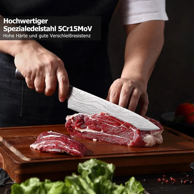 Premium Kochmesser mit Holzgriff 20 cm Küchenmesser Extra Scharfe Messerklinge – Bild 6