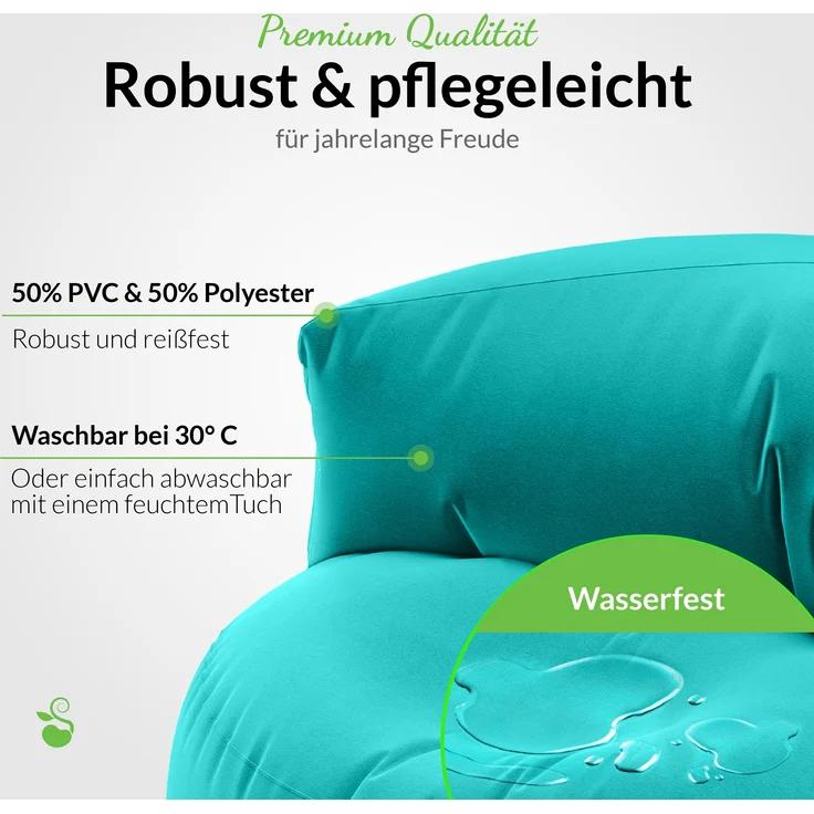 Green Bean® Sitzsack Sofa mit Füllmaterial - Lounge im Sitzsack-Design 90x50cm mit ergonomischer Rückenlehne & waschbarem Bezug - Indoor und Outdoor geeignet in Türkis – Bild 5