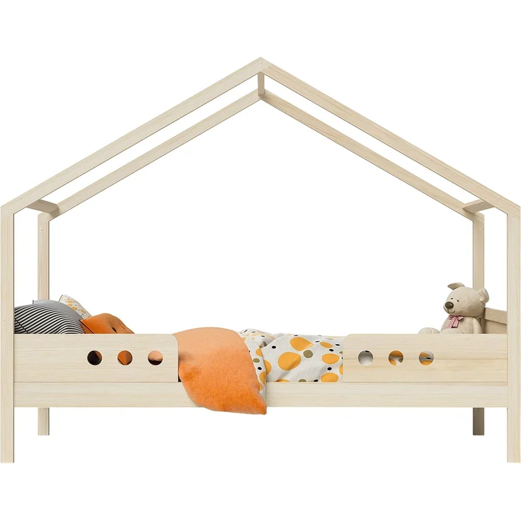 Bellabino 'Bela' Hausbett 90x200 cm, natur, Kiefer Massivholz, Montessori Kinderbett mit Rausfallschutz und Lattenrost – Bild 10
