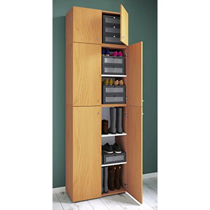 MID.YOU Schuhschrank, Buche, Kunststoff, 3 Fächer, 70x223x39 cm, Garderobe mit Drehtüren – Bild 2