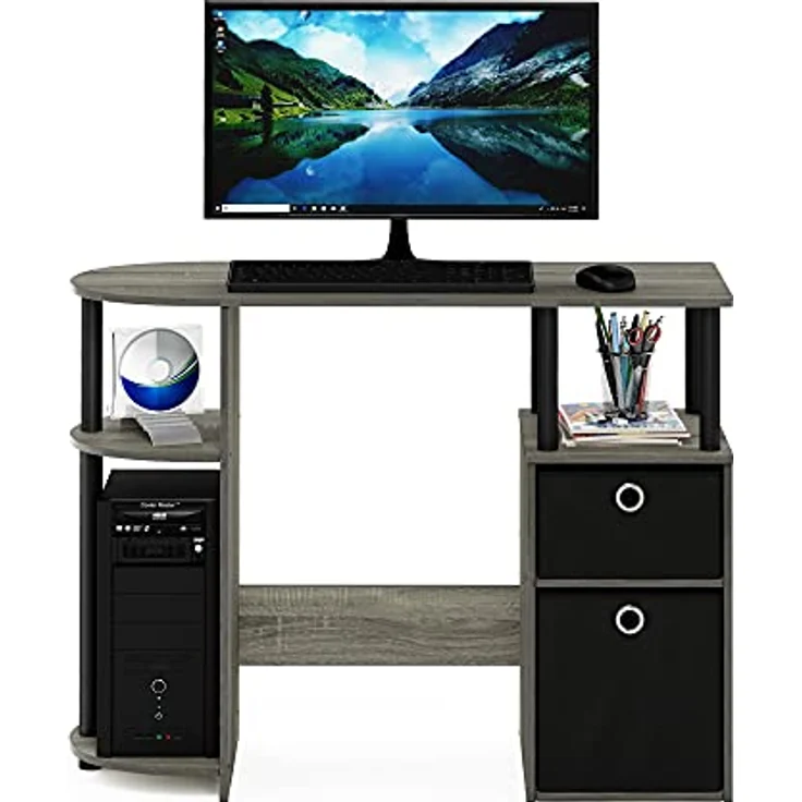 Furinno JAYA Simplistisch Computer-Schreibtisch mit Schubladen, Französische Eiche/Schwarz/Schwarz – Bild 5