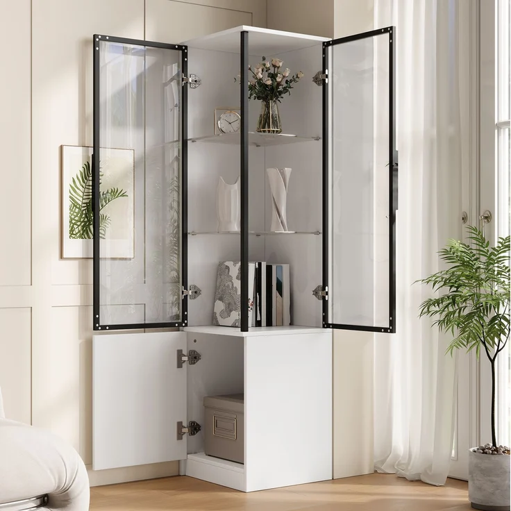 Eckvitrine 40 x 40 x 160 cm mit Glasfront, Stauraum und App-gesteuerter LED-Beleuchtung – Bild 3