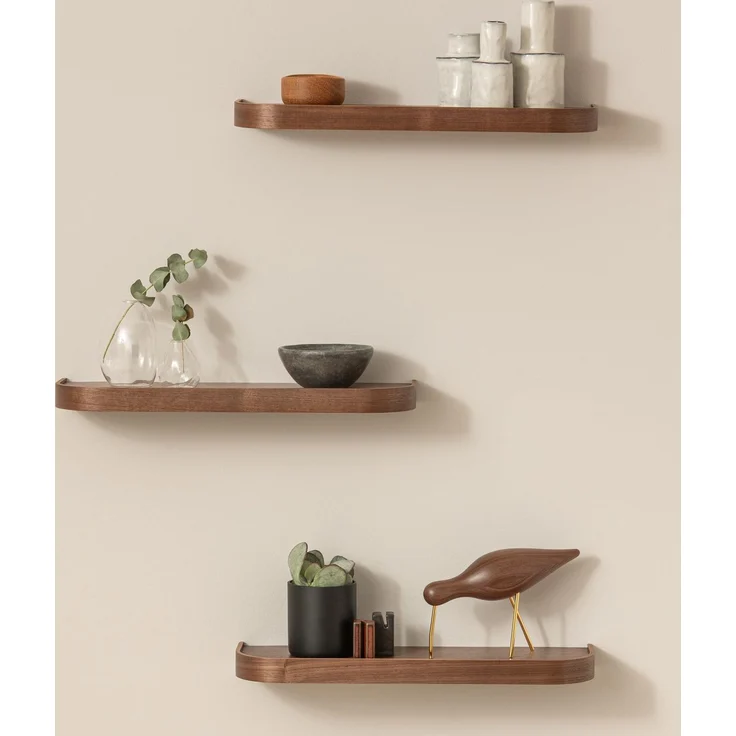 Kazai.® Wandregal-Set 'Toke' | 3 Hängeregale in Echtholz-Veneer | Schwebendes Holzregal als Wanddeko und Ablage für Bad, Wohnzimmer, Küche, Schlafzimmer und mehr | Walnuss – Bild 1