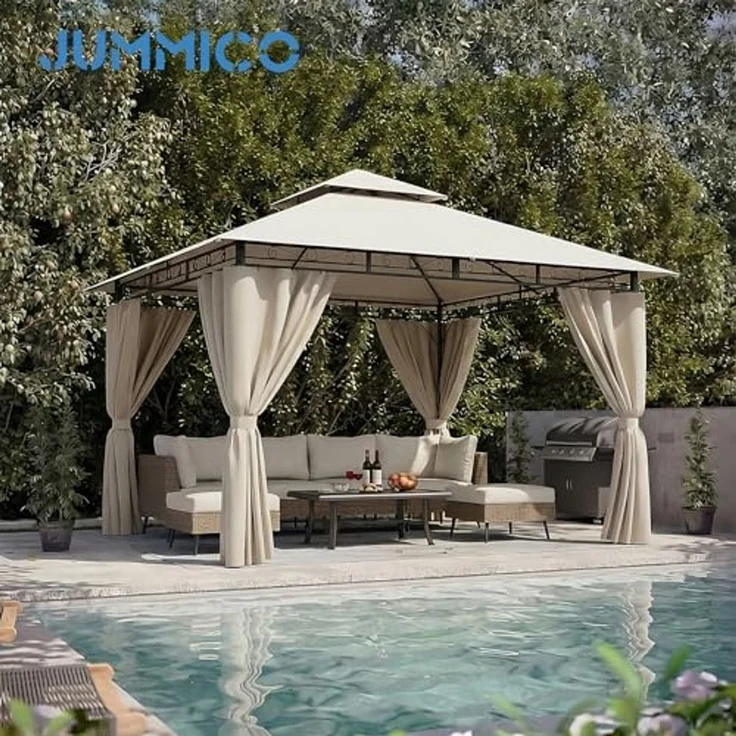 JUMMICO Gartenpavillon 3x3 m Doppeldach, Wasserdichtes & Stabiles Partyzelt mit Seitenwänden, Klappbarer Pavillon mit verstärkten Erdankern für Garten und Terrasse, Winterfest – Bild 7