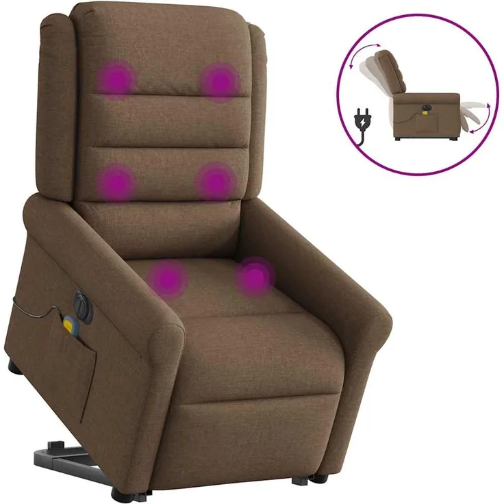 vidaXL Elektrischer Massagesessel mit Aufstehhilfe Braun Stoff 3303348