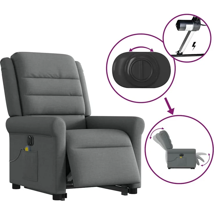 vidaXL Elektrischer Massagesessel mit Aufstehhilfe Dunkelgrau Stoff 3303345 – Bild 10