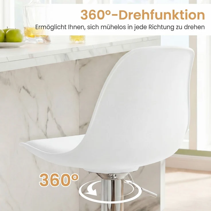 2er Set Barhocker 360 °Drehbarer Barstuhl Höhenverstellbarer Tresenhocker Küchenhocker Weiß SH748 – Bild 4