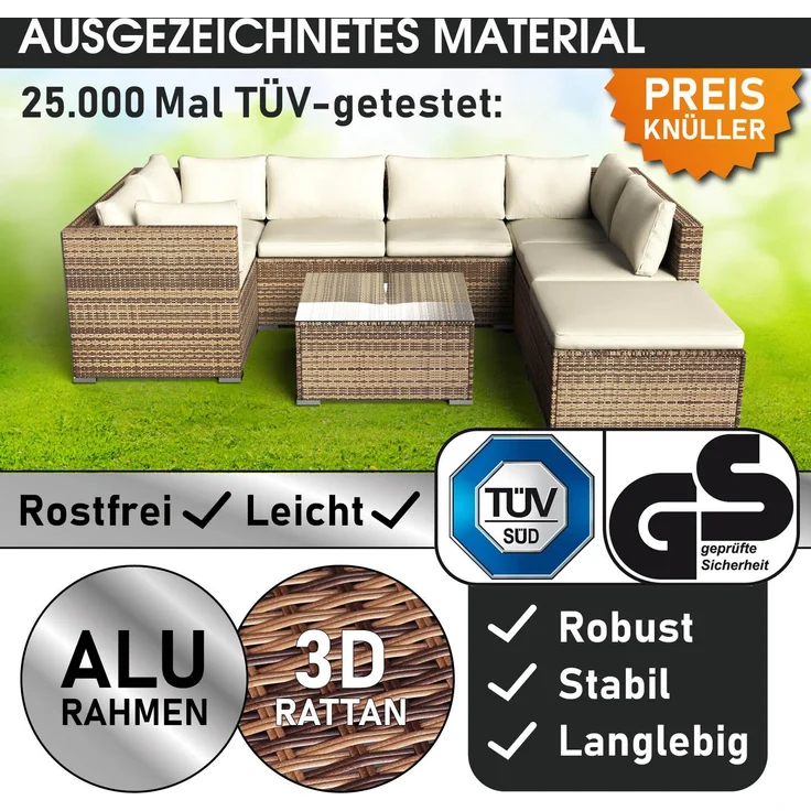 BRAST Gartenmöbel Lounge Sofa Couch Set Serenity Braun Poly-Rattan für 5 Personen – Bild 3