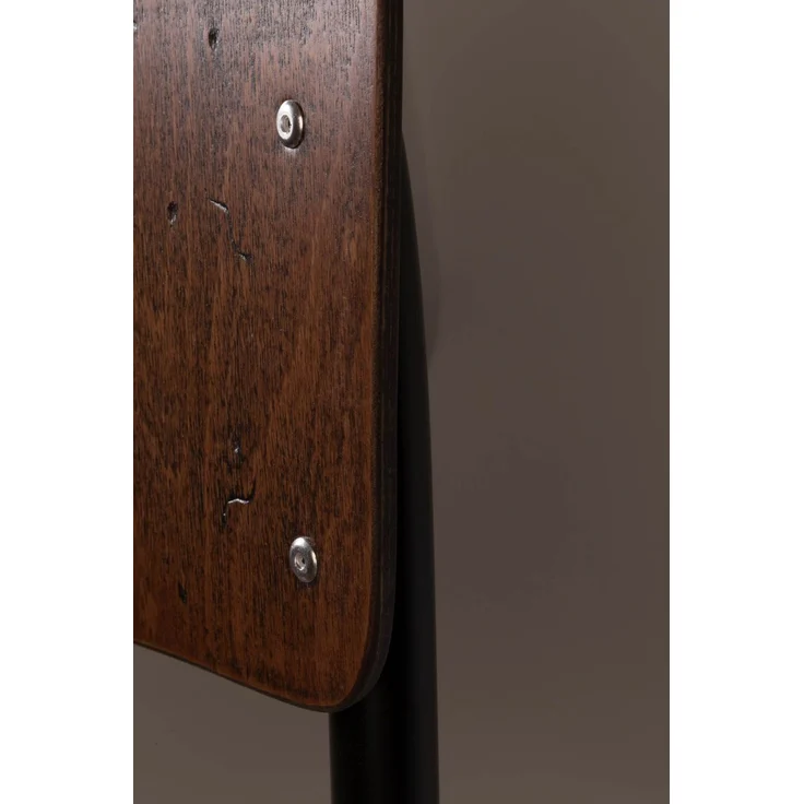 Dutchbone Esszimmerstuhl Scuola im 4er-Set, Retro-Design mit Buchensperrholz-Sitz in Walnuss-Optik und schwarzem Metallgestell – Bild 6