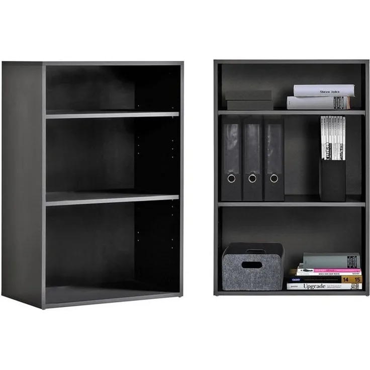 mokebo® Bücherregal Schwarz, Grau BZW. Anthrazit aus Holz 'Der Bücherwurm', Schuhregal, Holzregal, Standregal fürs Wohnzimmer, Büro, Kinderzimmer, Regal klein für die Wand, viel Stauraum, 60cm Breite