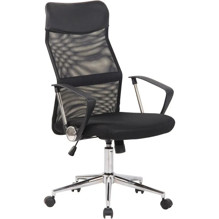 TPFLiving Bürostuhl Cordoba mit bequemer Rückenlehne - höhenverstellbar und 360° drehbar (Schreibtischstuhl, Drehstuhl, Chefsessel, Bürostuhl XXL), Gestell: Metall chrom - Sitz: Netzbezug schwarz