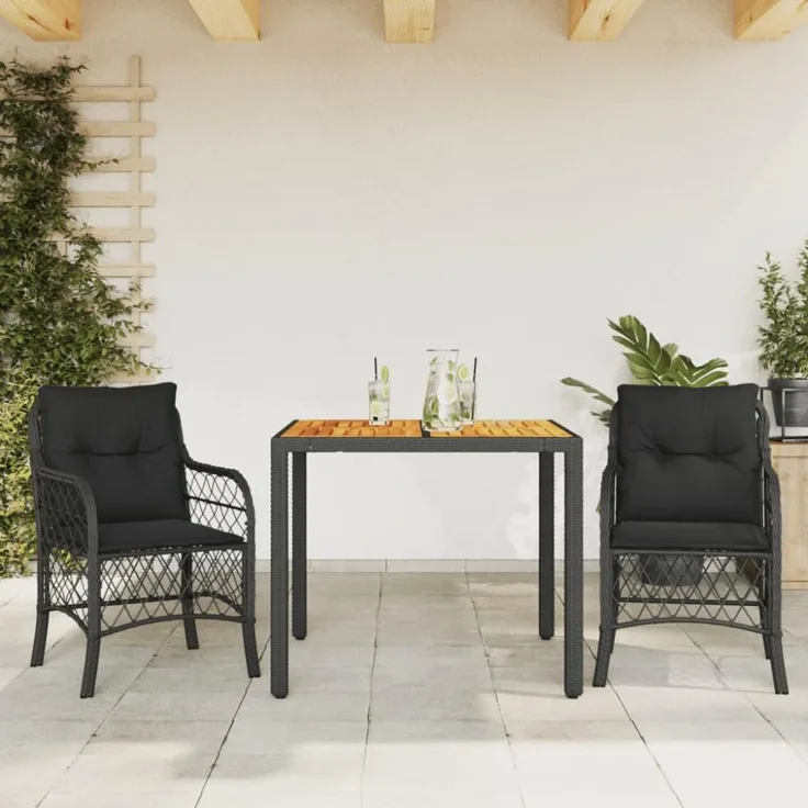 vidaXL 3-tlg. Bistro-Set mit Kissen Schwarz Poly Rattan 3212042