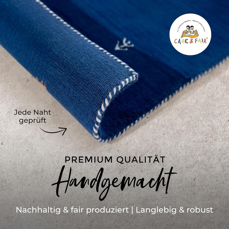 carpetfine 'Gabbeh Uni' Wollteppich, reine Wolle, Blau, 80 x 150 cm – Bild 3