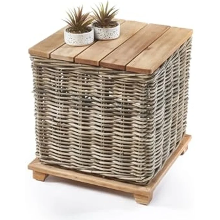 Kobolo Beistelltisch Tisch Couchtisch mit Deckel mit Aufbewahrungsfach - krabu Rattan Holz (Einzelstück, 1-St, Einzelstück), 45x45x49,50 cm – Bild 7