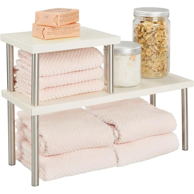 mDesign Küchenregal Geschirrablage Organizer 2 Etagen Metall Beige / Silber Matt – Bild 5
