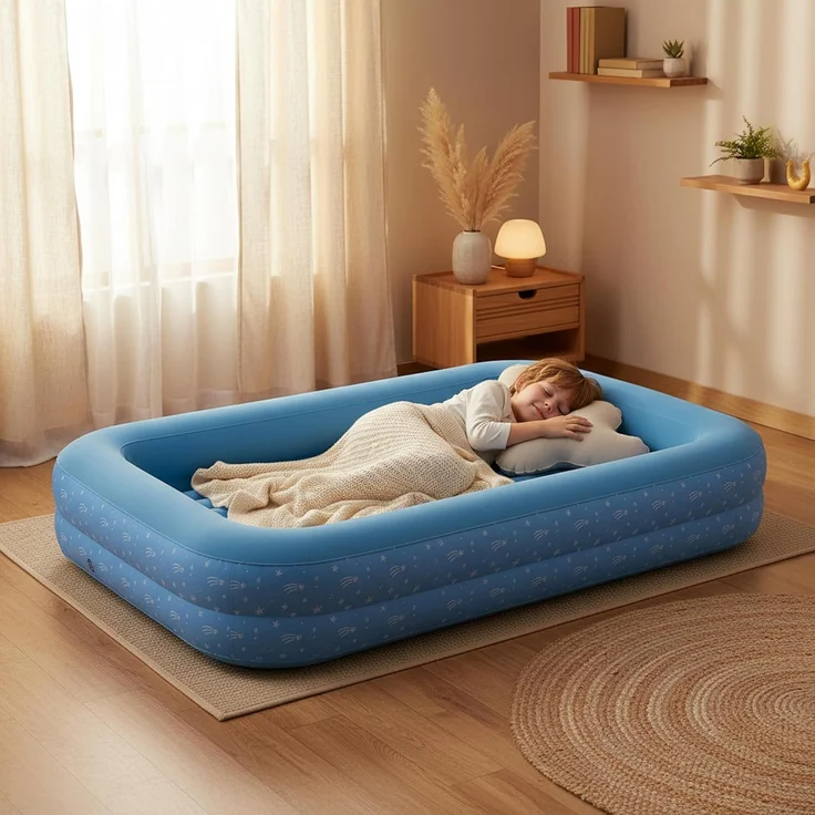 AVENLI Kinder Luftbett Luftmatratze 172x112x30cm beflockt inkl. Handpumpe Blau – Bild 3