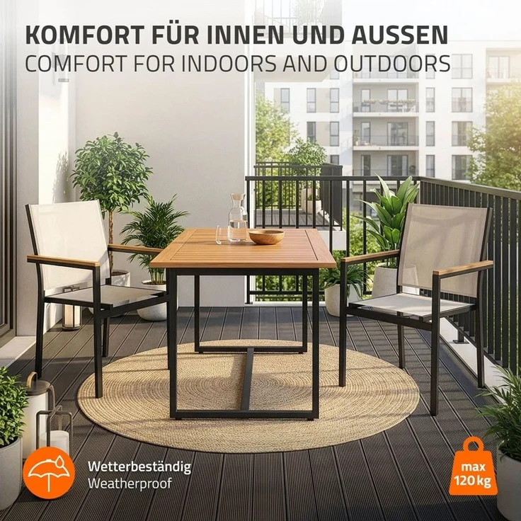 ML-DESIGN Gartenstuhl Terrassenstühle mit Aluminiumgestell Balkonstuhl wetterfest stapelbar (2 St), 2er Set Sessel mit Armlehnen-Holzoptik für Garten Balkon Terrasse – Bild 3