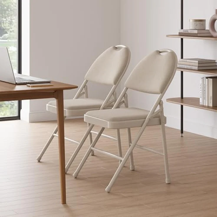 GarveeHome 2/4er Set Klappstühle Mit Polster & Rutschfesten Füßen | Faltbare Metallstühle Für Zuhause, Büro & Events | Platzsparende Stapelstühle Für Innen & Außen – Grau, Beige, Rot – Bild 7