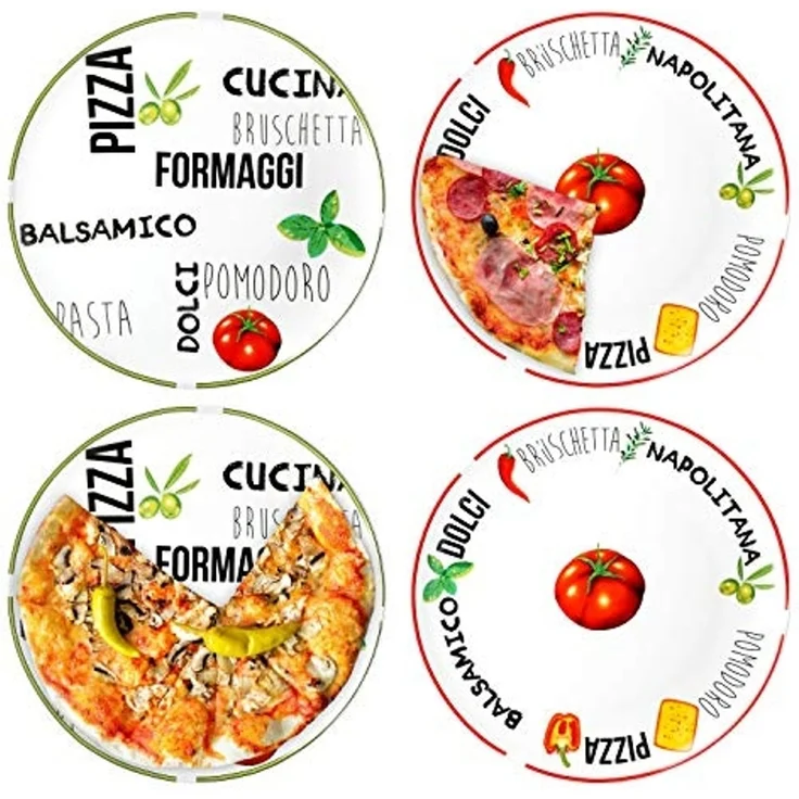 MamboCat Pizzateller 4er Set Pizzateller Tomate Weiß mit Dekor Ø 31cm - 2x Grün & 2x Rot – Bild 2