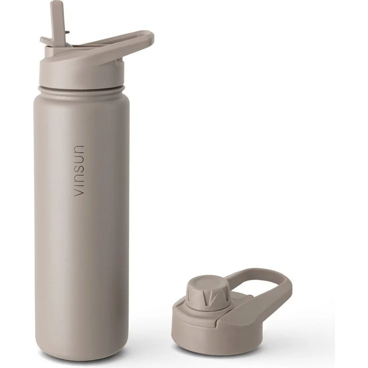 Vinsun Isolierflasche Edelstahl Trinkflasche 750ml Strohhalm - 2 Deckel Thermoflasche, BPA frei, doppelwandig, auslaufsicher, bruchsicher, geruchsneutral – Bild 5