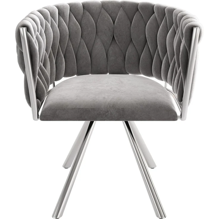 Merax Samt-Esszimmerstuhl, 4er set, Schlafzimmer-Drehstuhl, 360° drehbar Freizeit-Drehstuhl mit vier Stützbeinen aus Metall, Grau+Silber – Bild 7
