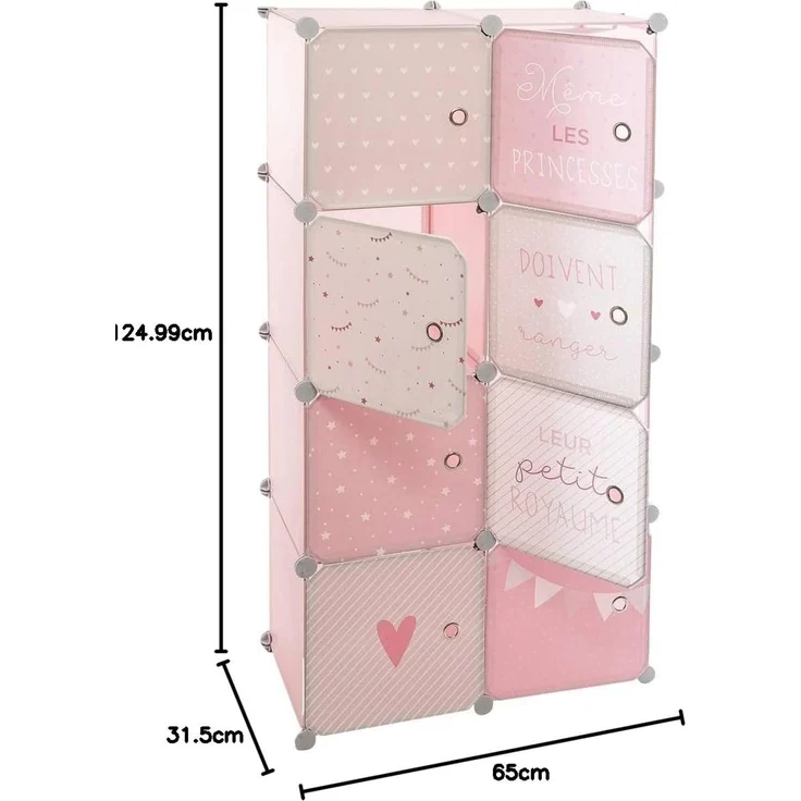 Atmosphera Kinderkleiderschrank, 64 x 31 x 124 cm, Rosa, 5 Fächer und 1 Kleiderstange – Bild 3