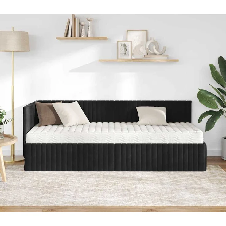 vidaXL Eckbettgestell mit Matratze mit Kopfteil 2 pcs Schwarz Samt 3393803 – Bild 3