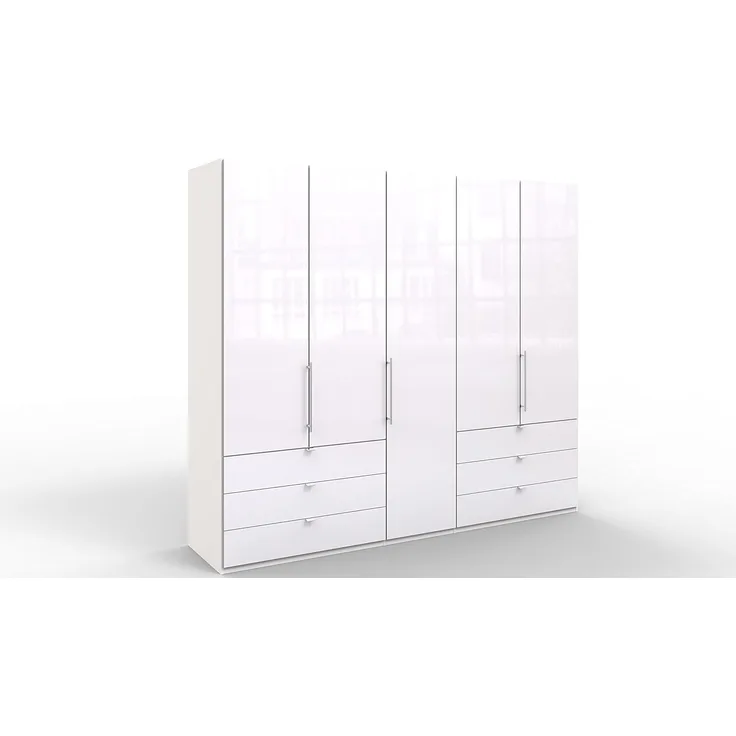 WIEMANN Loft Kleiderschrank, Schlafzimmerschrank, Gleittürenschrank, Drehtürenschrank, mit Schubladen, Glas, in weiß, B/H/T 250 x 216 x 58 cm