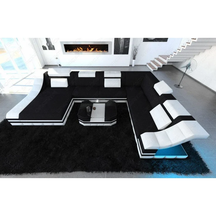 Design Stoff-Wohnlandschaft Turino XL – Komfort - Mikrofaserstoff - Schwarz-Weiß - Links – Bild 4