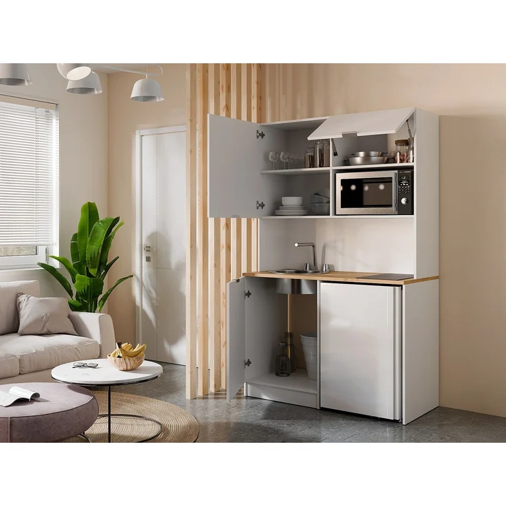 Vente-unique - Multifunktionsmöbel für Küchenzeile & Waschraum - Mit Arbeitsplatte 120 cm - Weiß & Holzfarben - CARMEO – Bild 7