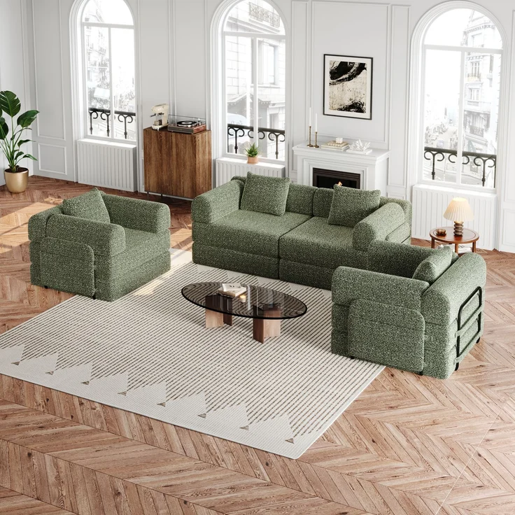 ZUBALIYA SchlafSofa mit LED - Beleuchtung, mit Ablageflächen, mit Chenille - Bezug, mit Samtbezug, mit breiten Armlehnen – Bild 8