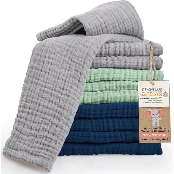 Laynenburg Spucktuch Baby 10er-Set in 30x50cm aus extra weichem Musselin - 100% Baumwolle, Musselin-tücher als Mulltücher, Mullwindeln oder Stoffwindeln – Bild 1