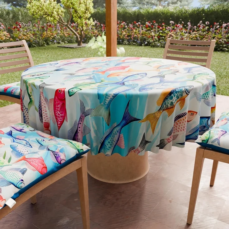 PETTI Artigiani Italiani - Schmutzabweisende runde Tischdecke aus Mikrofaser (Durchmesser 160 cm), Küchentischabdeckung für runde Tische mit Fischmuster, 100% Made in Italy