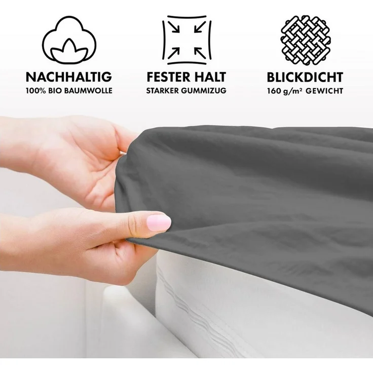 Jacobson Spannbettlaken BIO, Jersey Spannbetttuch, Bettlaken 160 g/m², 100% BIO-Baumwolle, Gummizug: rundum, GOTS zertifiziert – Bild 3