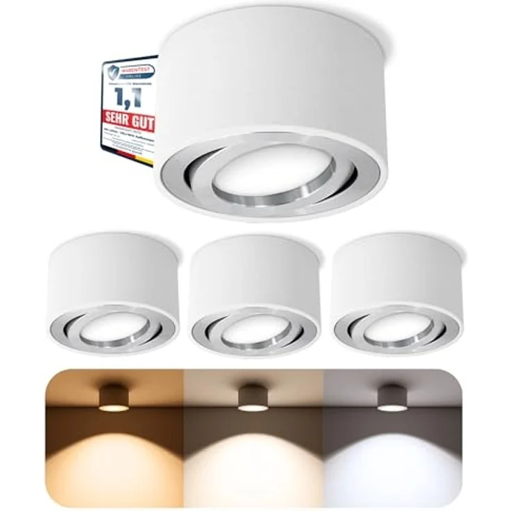 SSC-LUXon LED Aufbaustrahler CELI-1W LED Spot weiß 6W dimmbar warm/neutral/tageslicht Aufputzlampe, schwenkbar, LED wechselbar, Warmweiß bis Tageslicht – Bild 1