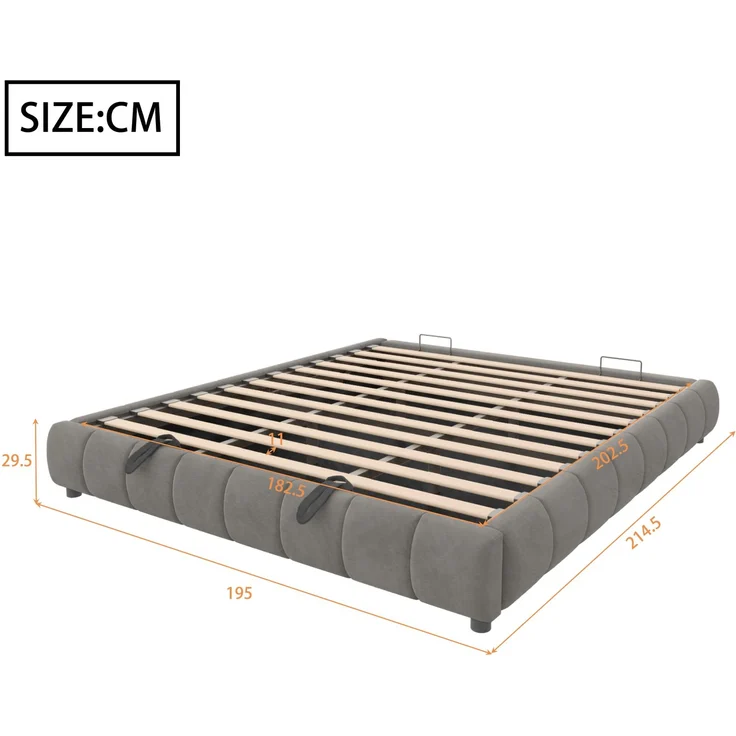 EINHOM Polsterbett 180 x 200 cm, ohne Kopfteil, mit LED-Lichtleiste (Einfarbig), Hydraulischer Schwebebettrahmen mit Stauraum, Einzelbett, Jugendbett, Grau (Ohne Matratze) – Bild 2