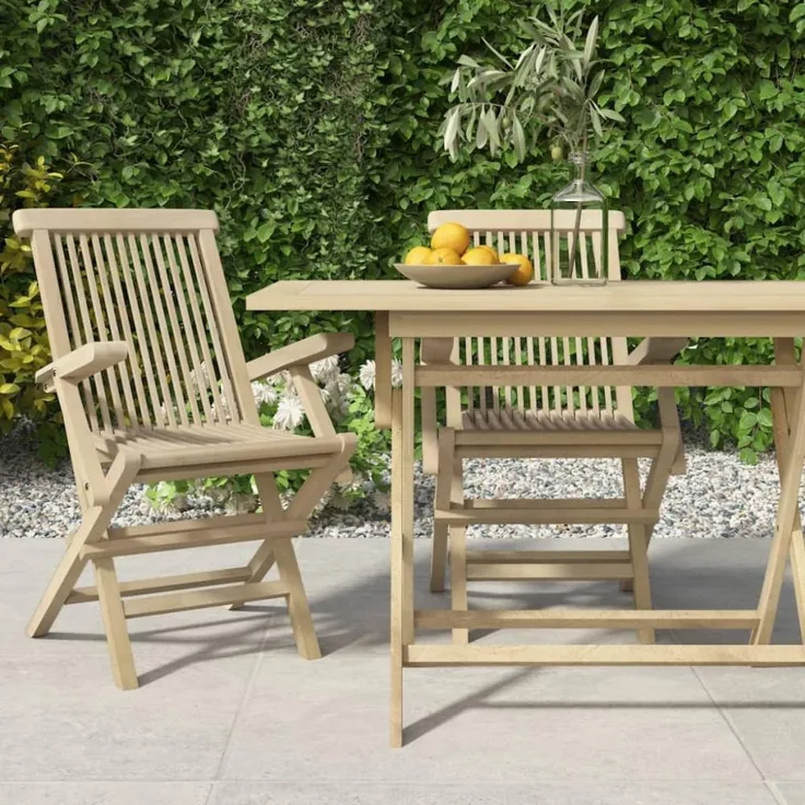vidaXL Gartenstühle 2 Stk. Klappbar Grau 56x61x89 cm Massivholz Teak 362764
