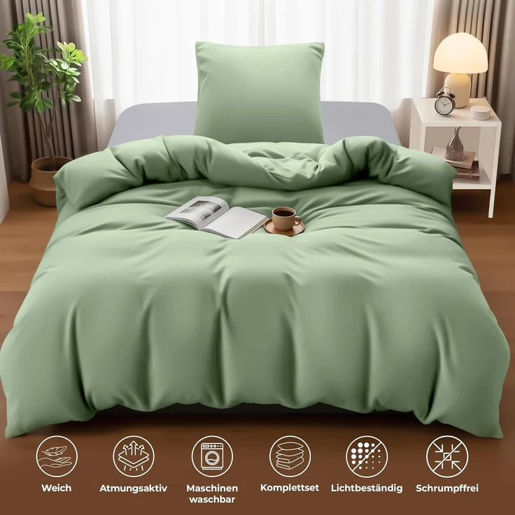 Utopia Bedding Bettwäsche 135x200 Set - Mikrofaser Bettbezug 135x200 cm + 1 Kissenbezug 80x80 cm - Salbeigrün – Bild 5