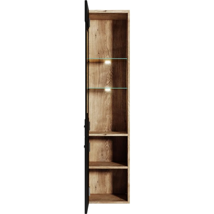 Badezimmer Schrank Rio 131 cm Eiche Kastanie mit Schwarz – Regal Schrank Hochschrank Schrank Möbel Badschrank – Bild 2