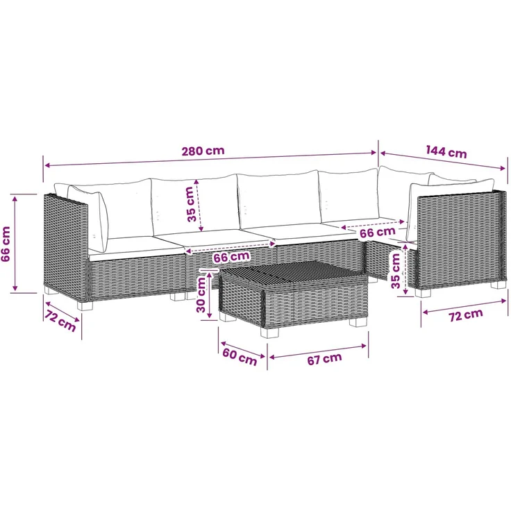 vidaXL 6 Stk. Rattan Lounge Set mit Kissen GENDT Naturrattan Kubu Grau 3429855 – Bild 10