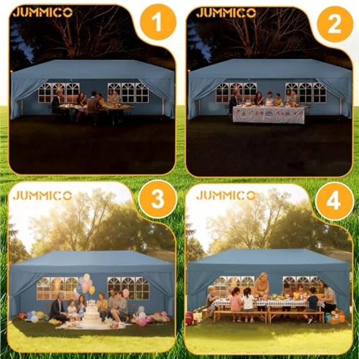 JUMMICO Pavillon 3x6 Wasserdicht Stabil Winterfest Höhe Verstellbar,Faltpavillon mit 6 Seitenwänden,Pavillion UV Schutz 50+,Gartenpavillon Faltzelt für Garten, Innenhof, Camping,Gazebo Blue – Bild 7