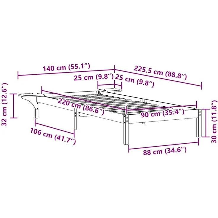 vidaXL Bettgestell mit Nachttischen Weiß 90 x 220 cm 873242 – Bild 10