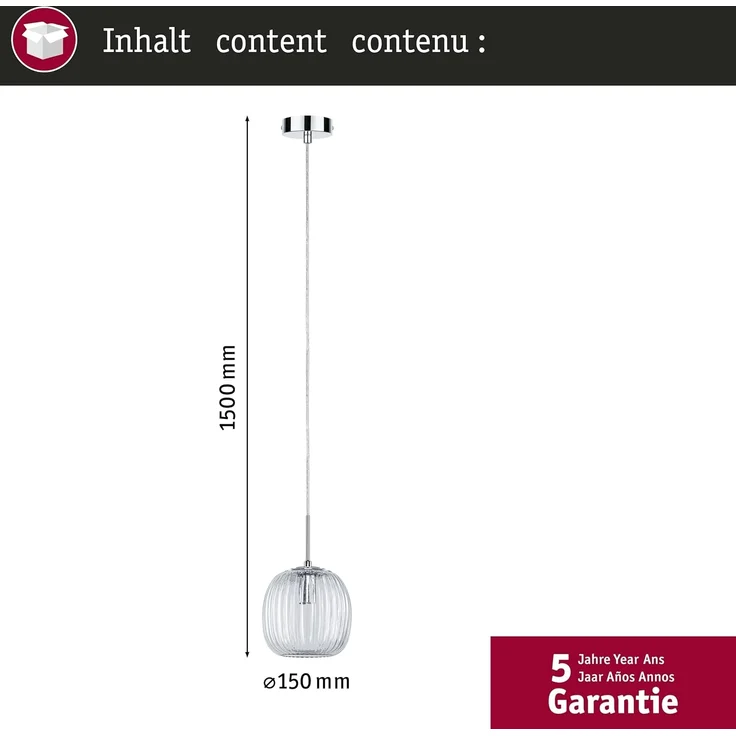 Paulmann 71143 Selection Bathroom Pendelleuchte Ruya Klarglas Chrom E14 IP44 – Bild 5