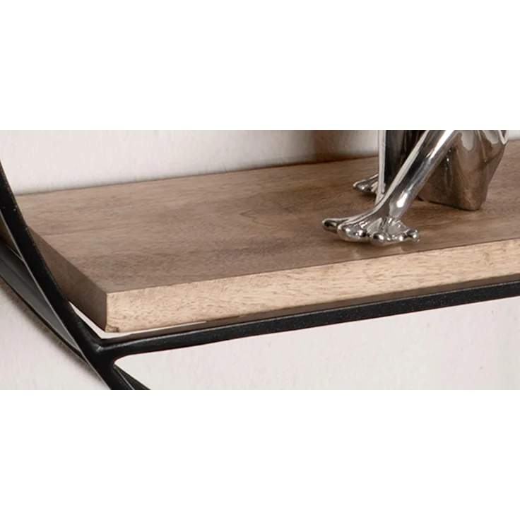 FINEBUY Wandregal FB92220, 70 x 70 x 18 cm Mango Massivholz / Metall Hängeregal, Schweberegal Rund, Regal Hängend Industrial – Bild 5