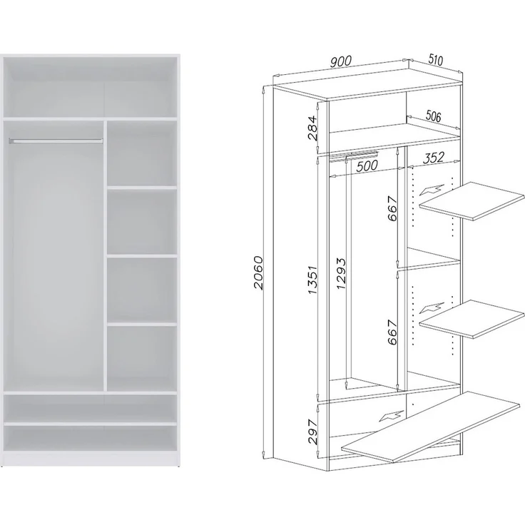 Marmex Möbel Tres Set-Z/N (B) Modularer offener Kleiderschrank, großes, geräumiges Kleiderschrank-Set ohne Türen, Ankleidezimmer Möbel, laminierte Spanplatte, weiß 310x246x51 cm – Bild 5