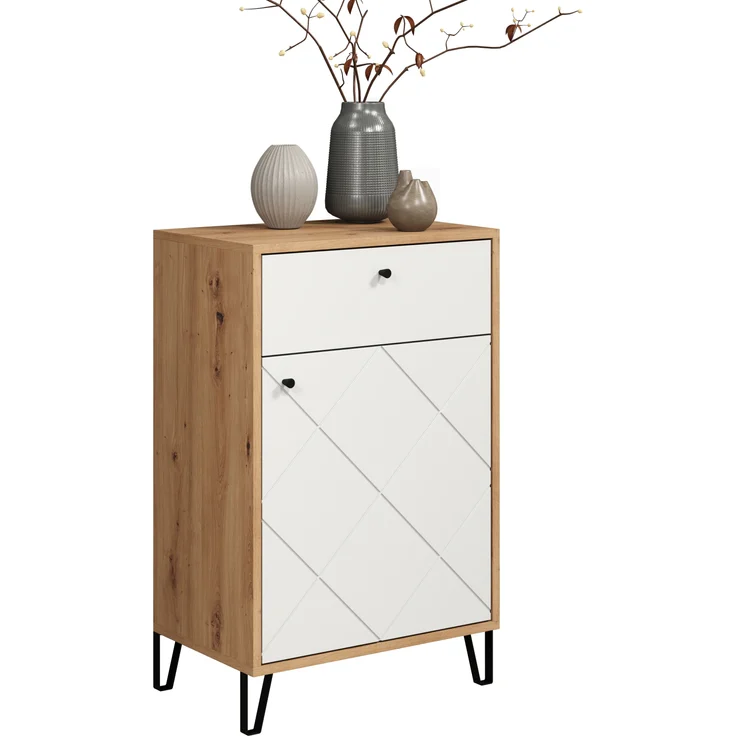 trendteam smart living - Touch - Kommode - Eiche/Weiß - Garderobenkommode mit moderner Rautenfräsung - Soft-Close - (BxHxT) 63 x 96 x 40 cm - Flurschrank mit Vollauszug-Schubladen – Bild 2